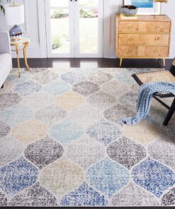 SAFAVIEH Madison Collection 9' x 12' IvoryBlue MAD604D Glam Ogee Trellis Distressed Non-Shedding Living Room Bedroom Dining Home Office Area Rug