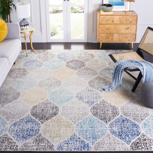 SAFAVIEH Madison Collection 9' x 12' IvoryBlue MAD604D Glam Ogee Trellis Distressed Non-Shedding Living Room Bedroom Dining Home Office Area Rug