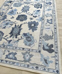 Navy Blue Oushak Rug, Modern, Vintage, Turkish, Eclectic, Floral, Pastel, Washable, Area Rugs for Living Room, Dining, Bedroom, Nursery, Girls, Boys, 5'9"x8'9"