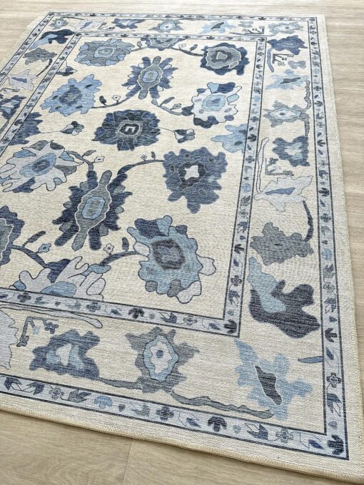 Navy Blue Oushak Rug, Modern, Vintage, Turkish, Eclectic, Floral, Pastel, Washable, Area Rugs for Living Room, Dining, Bedroom, Nursery, Girls, Boys, 5'9"x8'9"