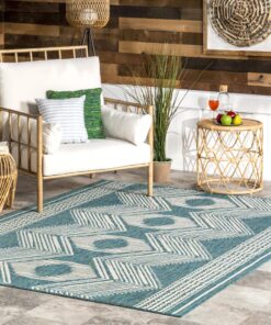 nuLOOM 8' x 10' Outdoor Tribal Geometric Area Rug, Stain Resistant, Weather Resistant, High Traffic, Patio, Balcony, Outside, Ranya Teal
