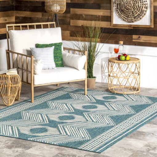 nuLOOM 8' x 10' Outdoor Tribal Geometric Area Rug, Stain Resistant, Weather Resistant, High Traffic, Patio, Balcony, Outside, Ranya Teal