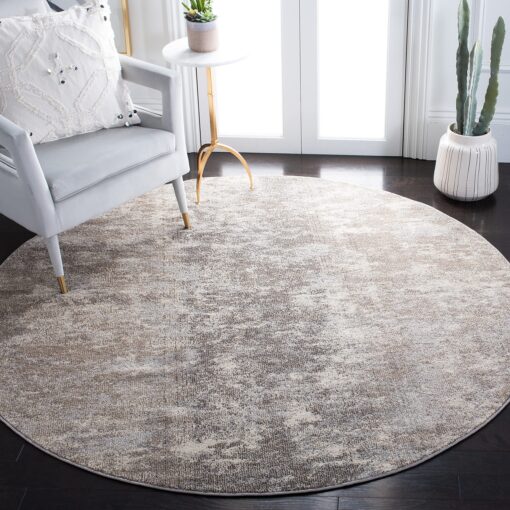 SAFAVIEH Madison Collection 8' Round GreyBeige MAD471G Modern Abstract Non-Shedding Entryway Foyer Living Room Bedroom Kitchen Area Rug