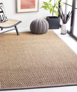 Safavieh Natural Fiber Collection Area Rug - 6' x 8', Natural & Grey, Seagrass, Basketweave Design with Cotton Border, Ideal for The Living Room, Bedroom, Dining Room (NF114P-68)