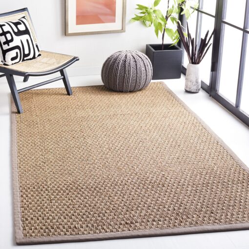 Safavieh Natural Fiber Collection Area Rug - 6' x 8', Natural & Grey, Seagrass, Basketweave Design with Cotton Border, Ideal for The Living Room, Bedroom, Dining Room (NF114P-68)