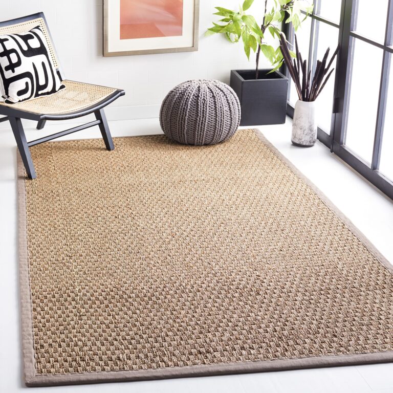 Safavieh Natural Fiber Collection Area Rug - 6' x 8', Natural & Grey, Seagrass, Basketweave Design with Cotton Border, Ideal for The Living Room, Bedroom, Dining Room (NF114P-68)