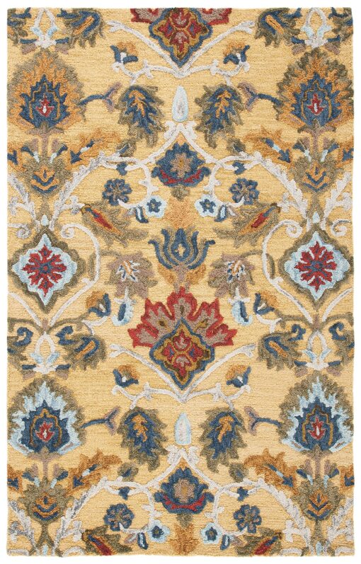 SAFAVIEH Blossom Collection Area Rug - 6' x 9', Gold & Multi, Handmade Wool, Ideal for High Traffic Areas in Living Room, Bedroom (BLM402D) - Image 7