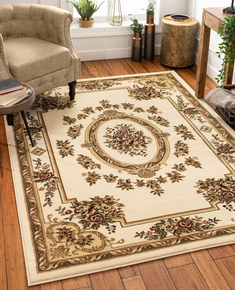 Pastoral Medallion Ivory French European Formal Traditional (7'10" x 10'6") Area Rug Easy to Clean Stain Fade Resistant Shed Free Contemporary Floral Thick Soft Plush Living Dining Room Rug - Image 3