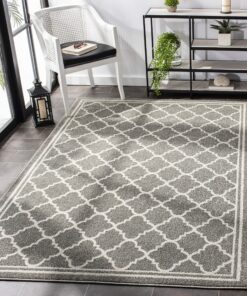 SAFAVIEH Amherst Collection X-Large Area Rug - 11' x 15', Dark Grey & Beige, Moroccan Trellis Design, Non-Shedding & Easy Care, Ideal for High Traffic Areas in Living Room, Bedroom (AMT422R)
