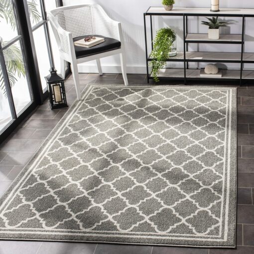 SAFAVIEH Amherst Collection X-Large Area Rug - 11' x 15', Dark Grey & Beige, Moroccan Trellis Design, Non-Shedding & Easy Care, Ideal for High Traffic Areas in Living Room, Bedroom (AMT422R)