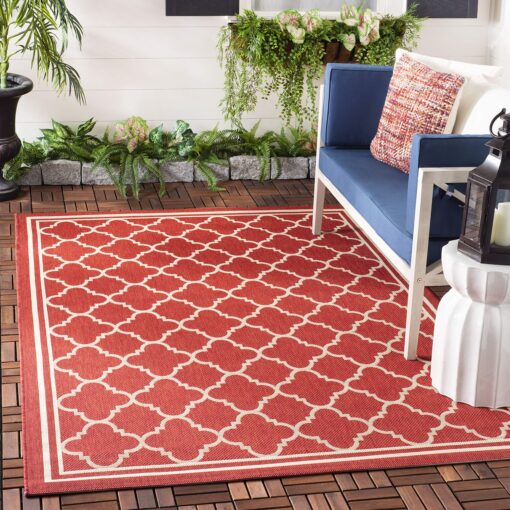 SAFAVIEH Courtyard Collection 8' x 11' Red/Bone CY6918 Trellis Indoor/ Outdoor Splashproof Easy Scrubbing Patio Backyard Mudroom Area Rug - Image 2