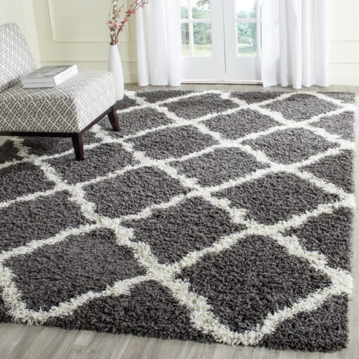 SAFAVIEH Dallas Shag Collection Area Rug - 8'6" x 12', Dark Grey & Ivory, Trellis Design, Non-Shedding & Easy Care, 1.5-inch Thick Ideal for High Traffic Areas in Living Room, Bedroom (SGD257A) - Image 2