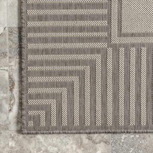 nuLOOM 9' x 12' Outdoor Area Rug, Casual Design with Striped Border, Stain Resistant, Highly Durable, for Patio, Balcony, Bedroom, Living Room, Dining Room, Bathroom, Light Grey - Image 2
