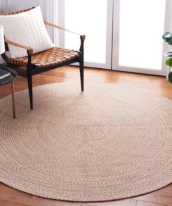 SAFAVIEH Braided Collection 7' Round Natural BRA201B Handmade Farmhouse Entryway Foyer Living Room Bedroom Kitchen Area Rug