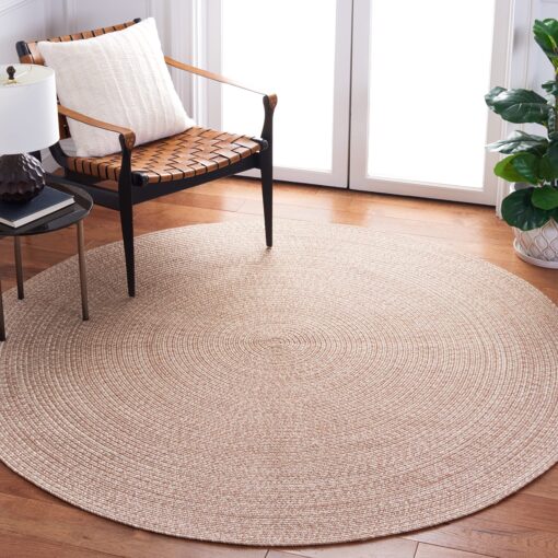 SAFAVIEH Braided Collection 7' Round Natural BRA201B Handmade Farmhouse Entryway Foyer Living Room Bedroom Kitchen Area Rug