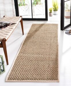 SAFAVIEH Natural Fiber Collection X-Large Area Rug - 2'6" x 22', Natural & Ivory, Border Basketweave Seagrass Design, Easy Care, Ideal for High Traffic Areas in Living Room, Bedroom (NF114J)