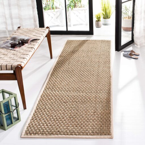 SAFAVIEH Natural Fiber Collection X-Large Area Rug - 2'6" x 22', Natural & Ivory, Border Basketweave Seagrass Design, Easy Care, Ideal for High Traffic Areas in Living Room, Bedroom (NF114J)
