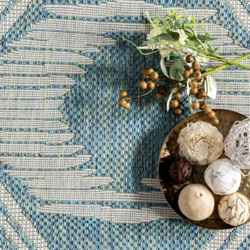 nuLOOM 8' x 10' Outdoor Tribal Geometric Area Rug, Stain Resistant, Weather Resistant, High Traffic, Patio, Balcony, Outside, Ranya Teal - Image 2