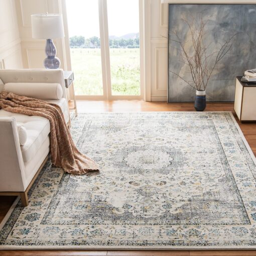 SAFAVIEH Evoke Collection Area Rug - 9' x 12', Grey & Gold, Shabby Chic Oriental Medallion Design, Non-Shedding & Easy Care, Ideal for High Traffic Areas in Living Room, Bedroom (EVK220B)