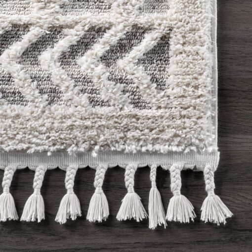 nuLOOM 8x11 Ansley Moroccan Tassel Area Rug, Light Grey, High-Low Textured Bohemian Design, Plush High Pile, Stain Resistant, For Bedroom, Living Room, Hallway, Entryway - Image 4