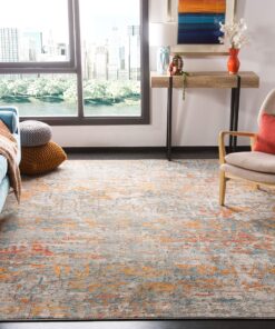 SAFAVIEH Madison Collection Area Rug - 9' x 12', Grey & Orange, Modern Abstract Design, Non-Shedding & Easy Care, Ideal for High Traffic Areas in Living Room, Bedroom (MAD460F)