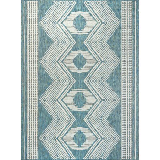 nuLOOM 8' x 10' Outdoor Tribal Geometric Area Rug, Stain Resistant, Weather Resistant, High Traffic, Patio, Balcony, Outside, Ranya Teal - Image 9