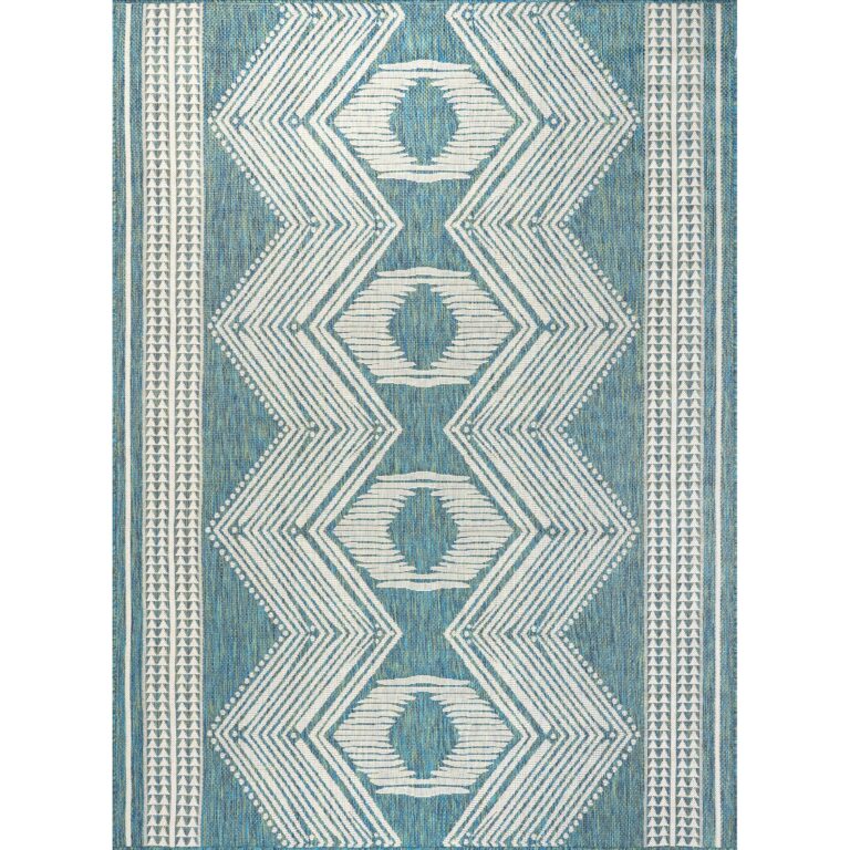 nuLOOM 8' x 10' Outdoor Tribal Geometric Area Rug, Stain Resistant, Weather Resistant, High Traffic, Patio, Balcony, Outside, Ranya Teal - Image 9