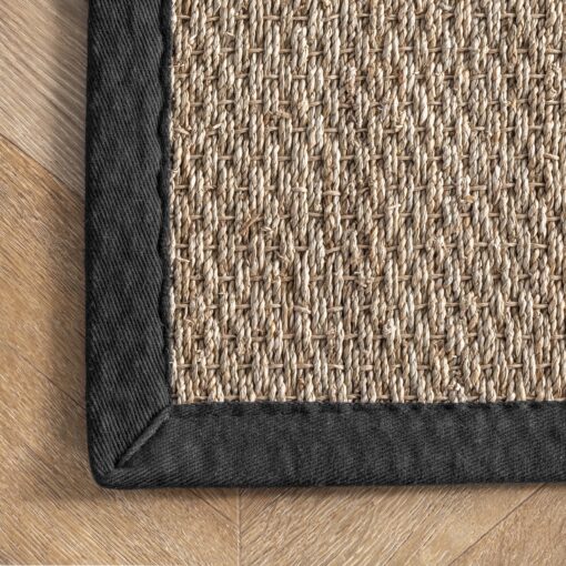 nuLOOM 9x12 Elijah Seagrass Area Rug, Black, Solid Farmhouse Style, Cotton Bordered, Basketweave, Natural Fiber, For Bedroom, Dining Room, Living Room, Hallway, Office, Kitchen, Entryway - Image 4
