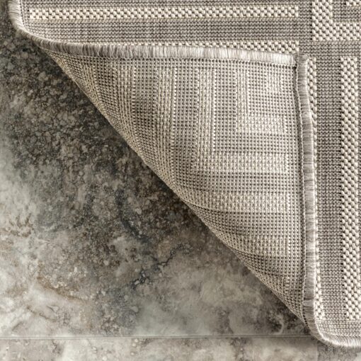 nuLOOM 9' x 12' Outdoor Area Rug, Casual Design with Striped Border, Stain Resistant, Highly Durable, for Patio, Balcony, Bedroom, Living Room, Dining Room, Bathroom, Light Grey - Image 4