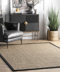 nuLOOM 9x12 Elijah Seagrass Area Rug, Black, Solid Farmhouse Style, Cotton Bordered, Basketweave, Natural Fiber, For Bedroom, Dining Room, Living Room, Hallway, Office, Kitchen, Entryway