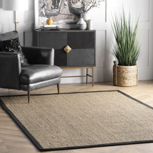 nuLOOM 9x12 Elijah Seagrass Area Rug, Black, Solid Farmhouse Style, Cotton Bordered, Basketweave, Natural Fiber, For Bedroom, Dining Room, Living Room, Hallway, Office, Kitchen, Entryway