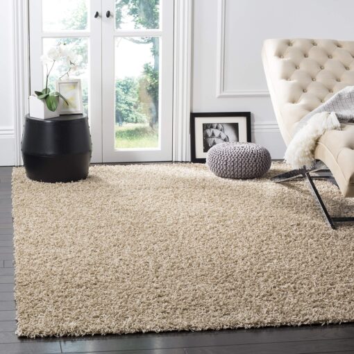SAFAVIEH Athens Shag Collection Area Rug - 6' x 9', Beige, Non-Shedding & Easy Care, 1.5-inch Thick Ideal for High Traffic Areas in Living Room, Bedroom (SGA119G)