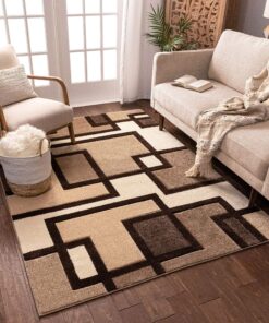 Well Woven Ruby Geometric 6x9 Area Rug Ivory & Beige Neutral Modern Contemporary Hand Carved Squares Design Perfect for Living Room Dining Room or Bedroom Plush Easy-Care Easy-to-Clean Carpet