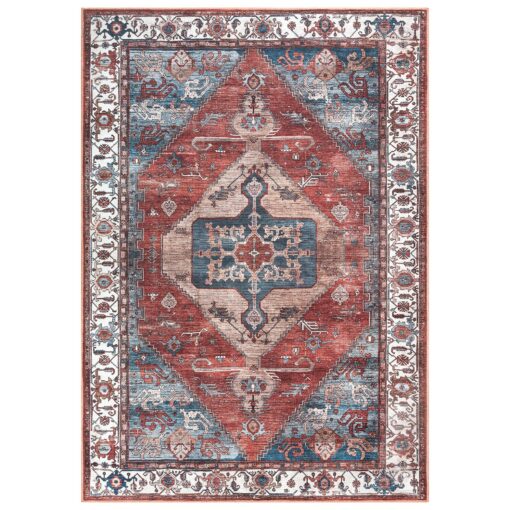 Adiva Rugs 8x10 Machine Washable Area Rug with Non Slip Backing for Living Room Bedroom Bathroom Kitchen Mats for Floor Decor Anti Fatigue Non Skid Door Carpet (Multi Coral Navy Teal, 8' x 10') - Image 7