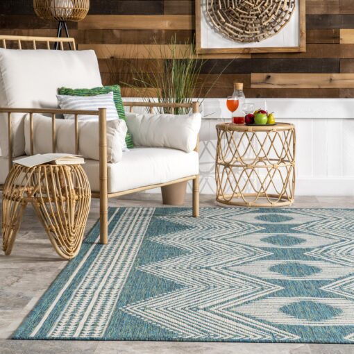 nuLOOM 8' x 10' Outdoor Tribal Geometric Area Rug, Stain Resistant, Weather Resistant, High Traffic, Patio, Balcony, Outside, Ranya Teal - Image 4