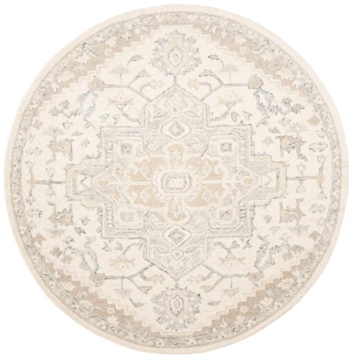 SAFAVIEH Micro-Loop Collection 7' Round IvoryBeige MLP503B Handmade Shabby Chic Medallion Premium Wool Entryway Foyer Living Room Bedroom Kitchen Area Rug - Image 3