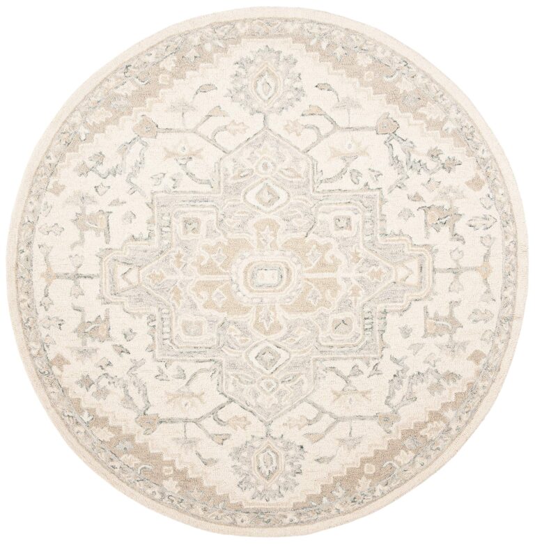 SAFAVIEH Micro-Loop Collection 7' Round IvoryBeige MLP503B Handmade Shabby Chic Medallion Premium Wool Entryway Foyer Living Room Bedroom Kitchen Area Rug - Image 3