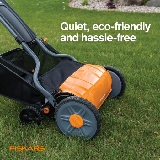 Fiskars Push Reel Lawn Mower, StaySharp, Self-Propelled Manual Eco-Friendly Cordless Grass Trimmer, 17" Cut Width - Image 8