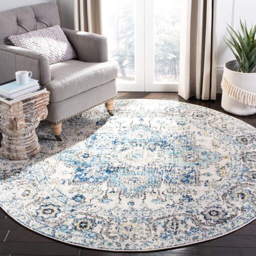 SAFAVIEH Madison Collection 11' Round Turquoise/Ivory MAD603K Oriental Snowflake Medallion Distressed Non-Shedding Dining Room Entryway Foyer Living Room Bedroom Area Rug