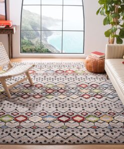 SAFAVIEH Amsterdam Collection Area Rug - 10' x 14', Light Grey & Multi, Moroccan Boho Design, Non-Shedding & Easy Care, Ideal for High Traffic Areas in Living Room, Bedroom (AMS108G)