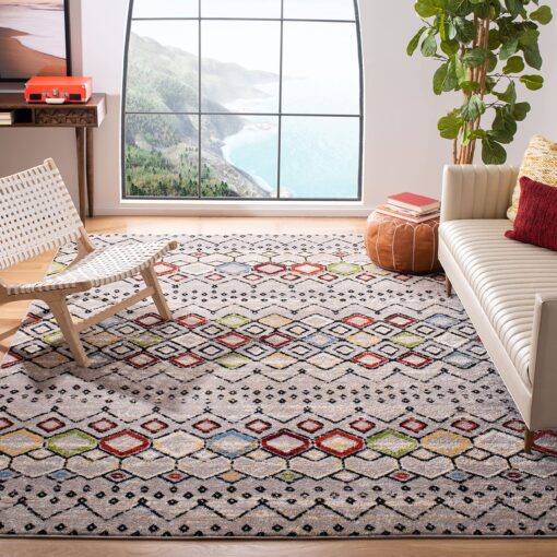 SAFAVIEH Amsterdam Collection Area Rug - 10' x 14', Light Grey & Multi, Moroccan Boho Design, Non-Shedding & Easy Care, Ideal for High Traffic Areas in Living Room, Bedroom (AMS108G)