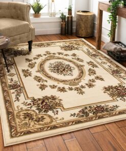 Pastoral Medallion Ivory French European Formal Traditional (7'10" x 10'6") Area Rug Easy to Clean Stain Fade Resistant Shed Free Contemporary Floral Thick Soft Plush Living Dining Room Rug