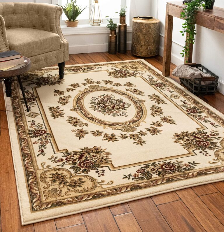 Pastoral Medallion Ivory French European Formal Traditional (7'10" x 10'6") Area Rug Easy to Clean Stain Fade Resistant Shed Free Contemporary Floral Thick Soft Plush Living Dining Room Rug