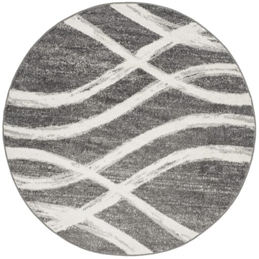 SAFAVIEH Adirondack Collection 8' Round Charcoal / Ivory ADR125R Modern Wave Distressed Non-Shedding Living Room Bedroom Area Rug - Image 4