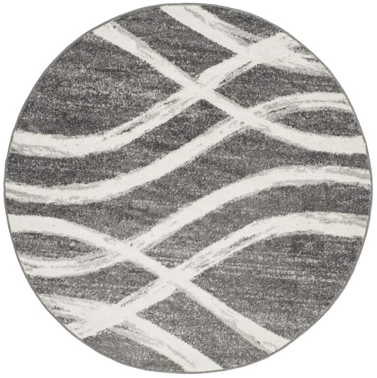 SAFAVIEH Adirondack Collection 8' Round Charcoal / Ivory ADR125R Modern Wave Distressed Non-Shedding Living Room Bedroom Area Rug - Image 4