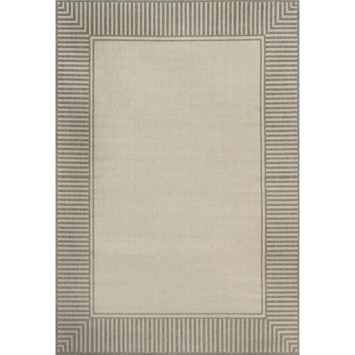 nuLOOM 9' x 12' Outdoor Area Rug, Casual Design with Striped Border, Stain Resistant, Highly Durable, for Patio, Balcony, Bedroom, Living Room, Dining Room, Bathroom, Light Grey - Image 3