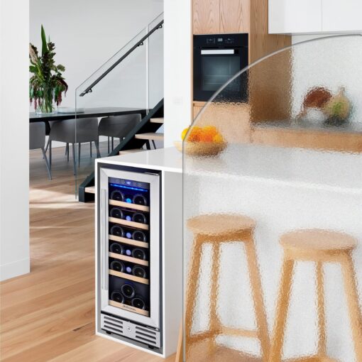 Kalamera Mini Fridge 18 Bottle - 12 inch Wine Cooler Refrigerator, Built-in or Freestanding, with Stainless Steel & Double-Layer Tempered Glass Door, and Temperature Memory Function Wine Fridge - Image 4