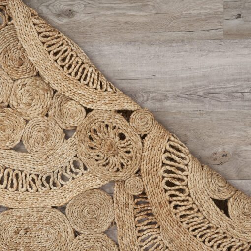 LR Home Natural Jute Round Area Rug for Home Decor - Braided Rugs for Living Room, Bedroom, Playroom - Bohemian Farmhouse Scalloped Indoor Rug - Large - Natural - Image 5