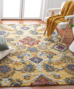 SAFAVIEH Blossom Collection Area Rug - 6' x 9', Gold & Multi, Handmade Wool, Ideal for High Traffic Areas in Living Room, Bedroom (BLM402D)