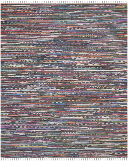 SAFAVIEH Rag Rug Collection Area Rug - 9' x 12', Grey & Multi, Handmade Boho Stripe Cotton, Ideal for High Traffic Areas in Living Room, Bedroom (RAR121M) - Image 4